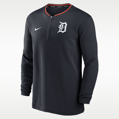 Playera de manga larga Nike Dri-FIT de la MLB de medio cierre para hombre Detroit Tigers Authentic Collection