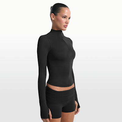 NikeSKIMS 매트 여성 하프집 모크넥 긴팔 탑