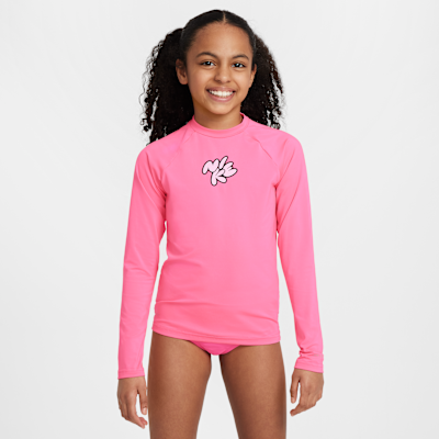Playera hydroguard de manga larga Dri-FIT para niña talla grande Nike Swim