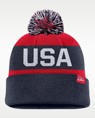 Женские  Nike USA Olympic Team 2026 Peak Striped Pom Beanie
