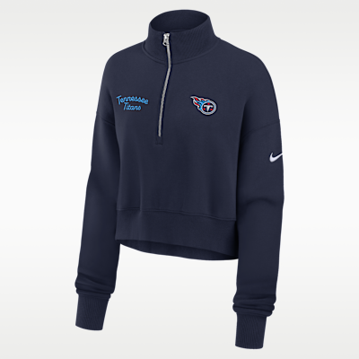 Sudadera de cuello redondo Nike de la NFL cropped de cierre de 1/4 para mujer Tennessee Titans Phoenix