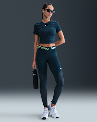 Nike Pro Women's Mid-Rise Full-Length Mesh-Paneled Leggings