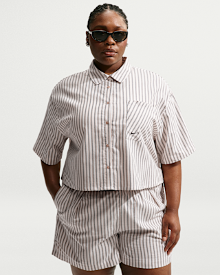 Женские  Nike Sportswear Chill Poplin Oversized Striped Top (Plus Size)