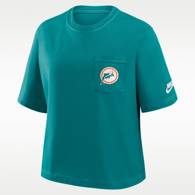 Playera Nike de la NFL para mujer Miami Dolphins Rewind Pocket Boxy