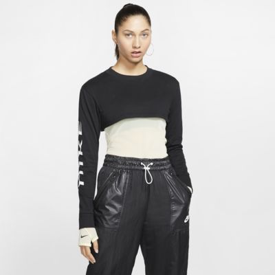 nike black long sleeve crop top