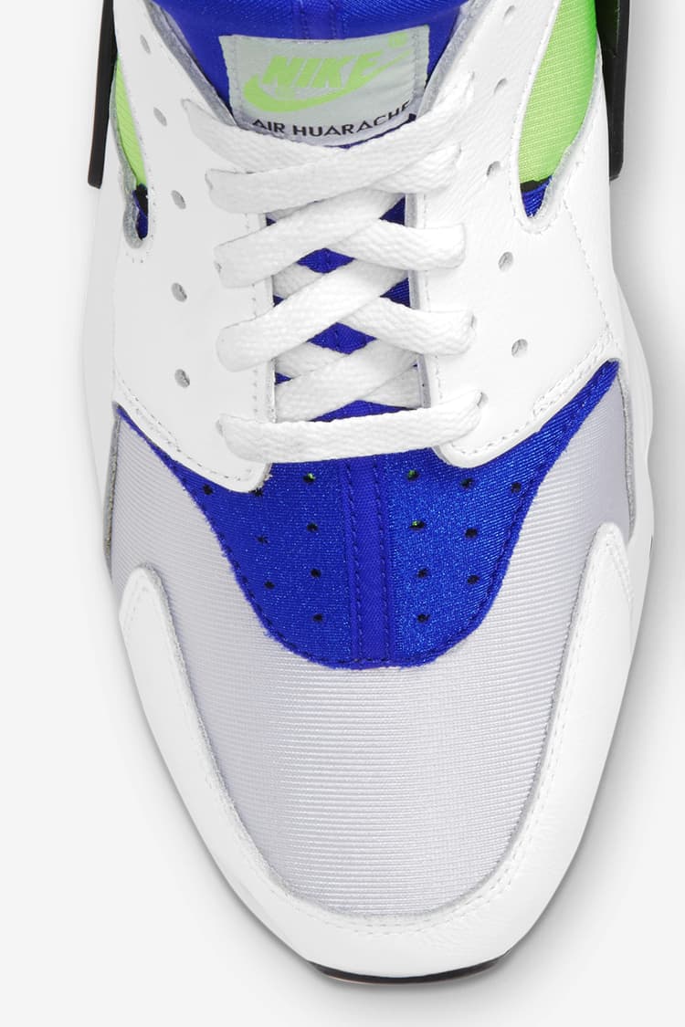 Huarache white outlet green and blue