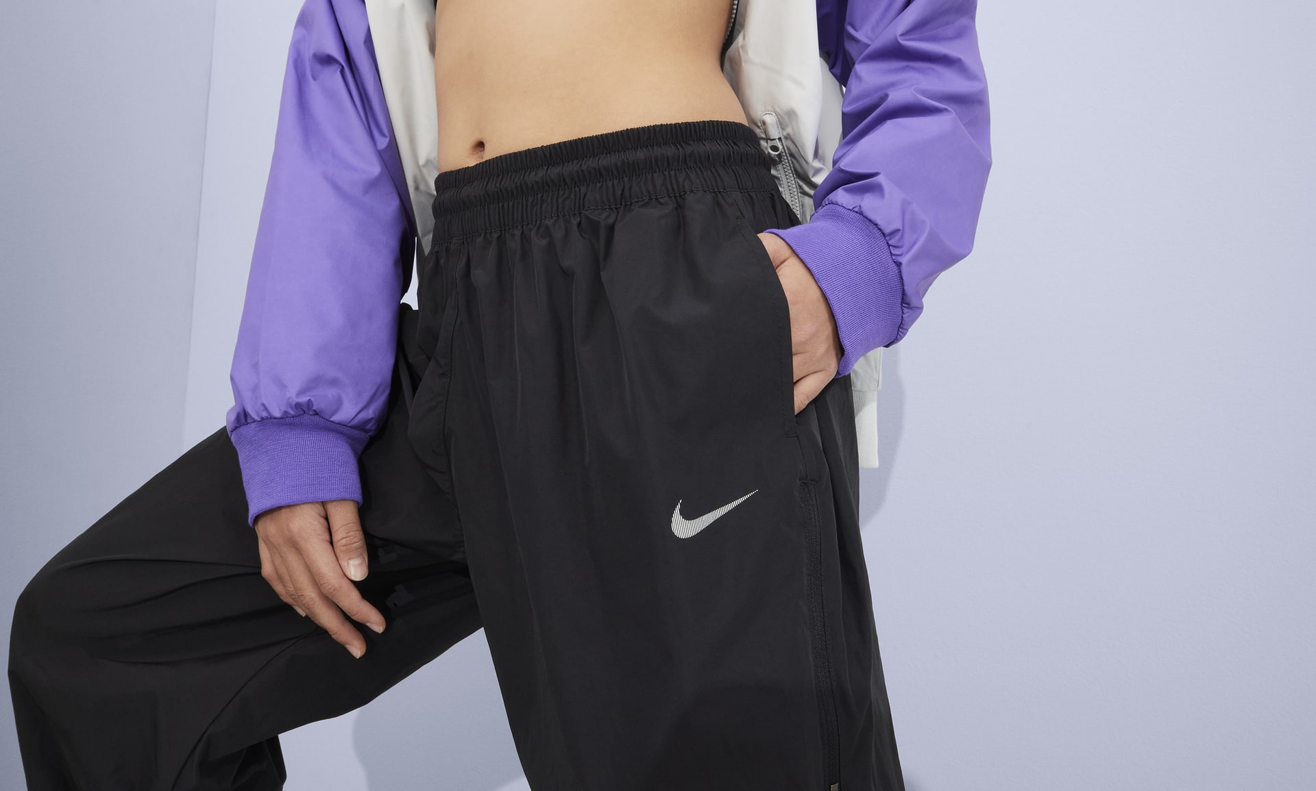 Nike Sportswear Heritage Big Kids Girls Woven Track Pants Black Purple  Large NWT