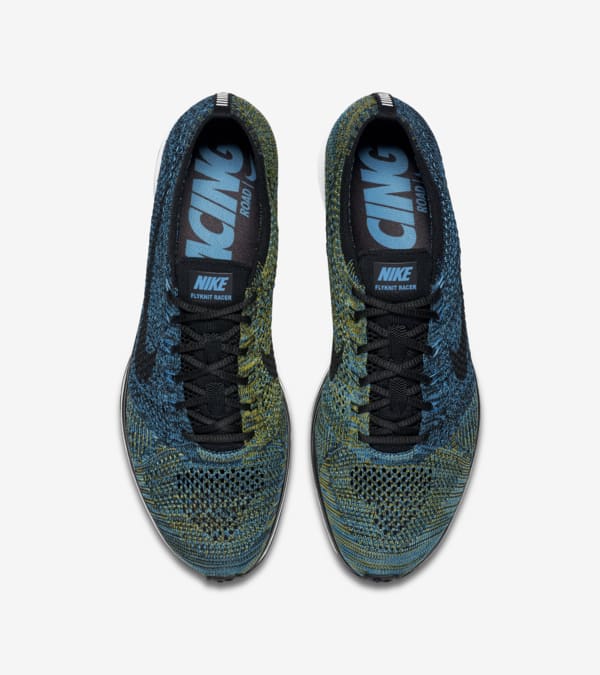 Nike Flyknit Racer Blue Glow Yellow Strike Nike SNKRS