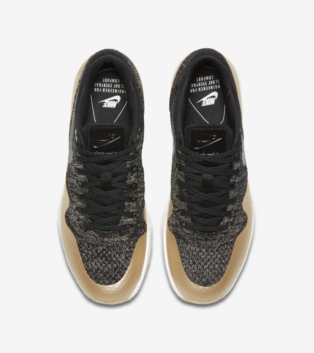 Women s Nike Air Max 1 Ultra 2.0 Flyknit Metallic Black Metallic Gold Nike SNKRS
