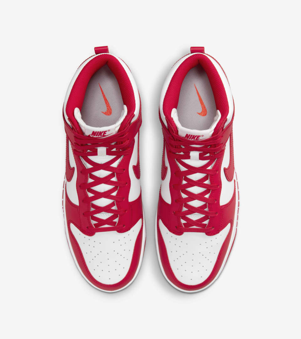 Red and white store dunks