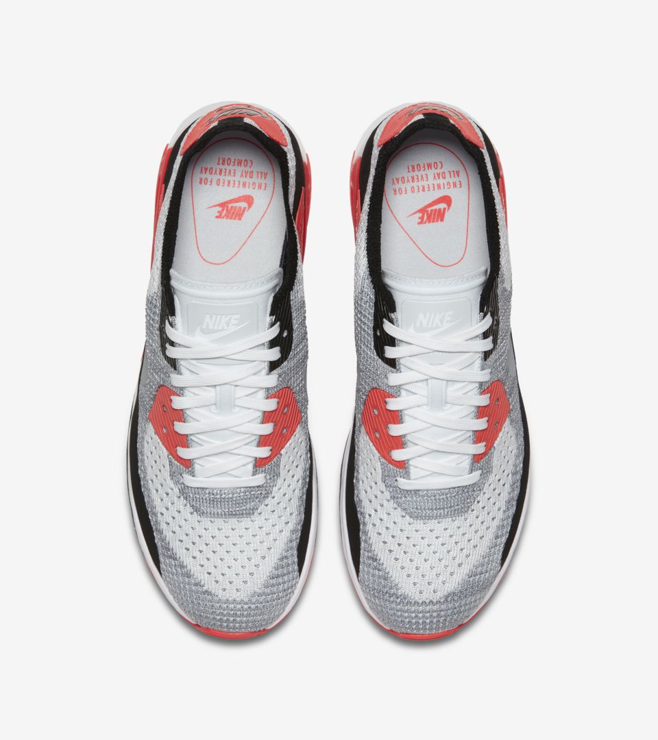 Nike Max 90 Ultra 2.0 Flyknit 'White & Bright Crimson'. Nike SNKRS