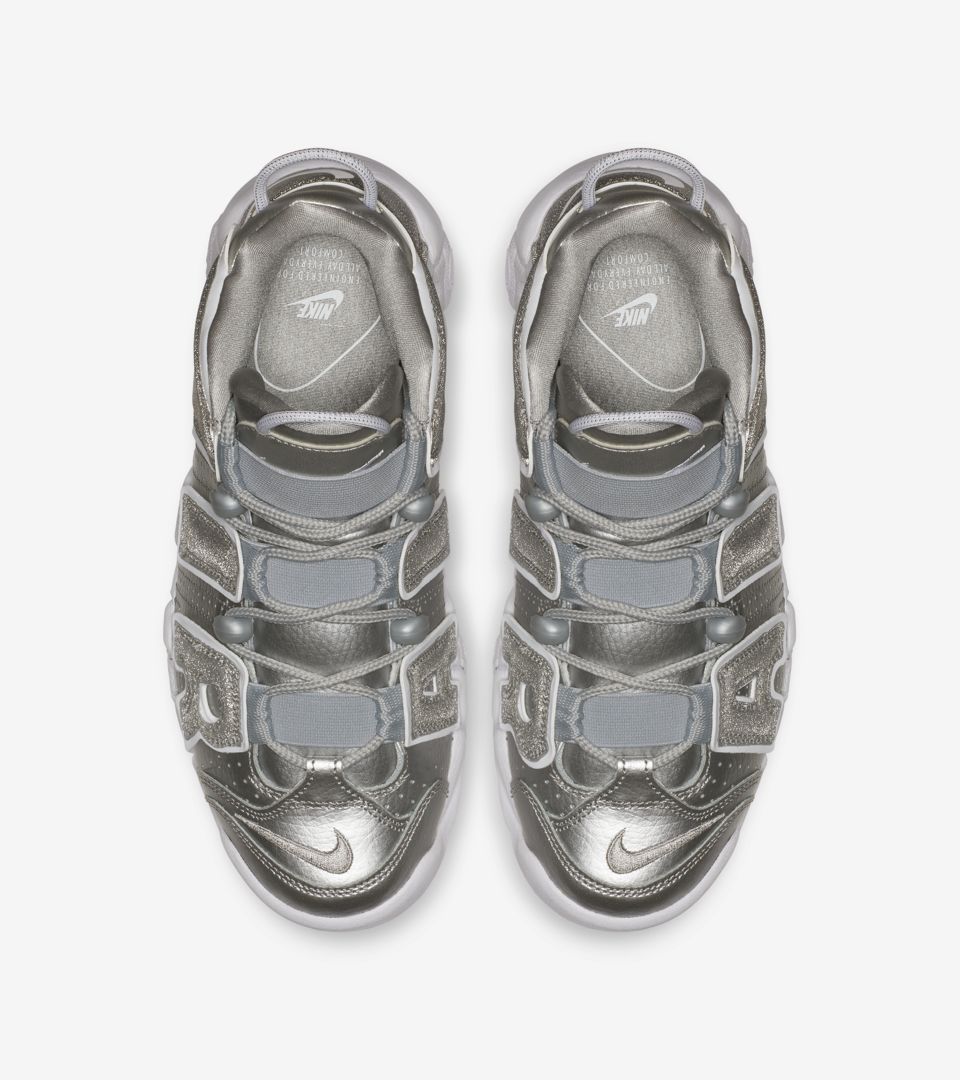 nike uptempo white and silver