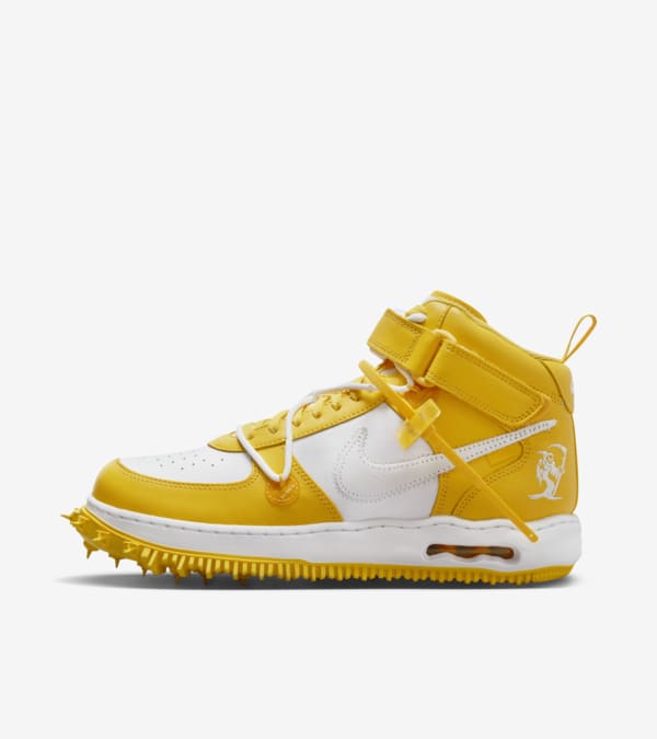 Air Force 1 Mid x Off White White and Varsity Maize DR0500 101 release date. Nike SNKRS