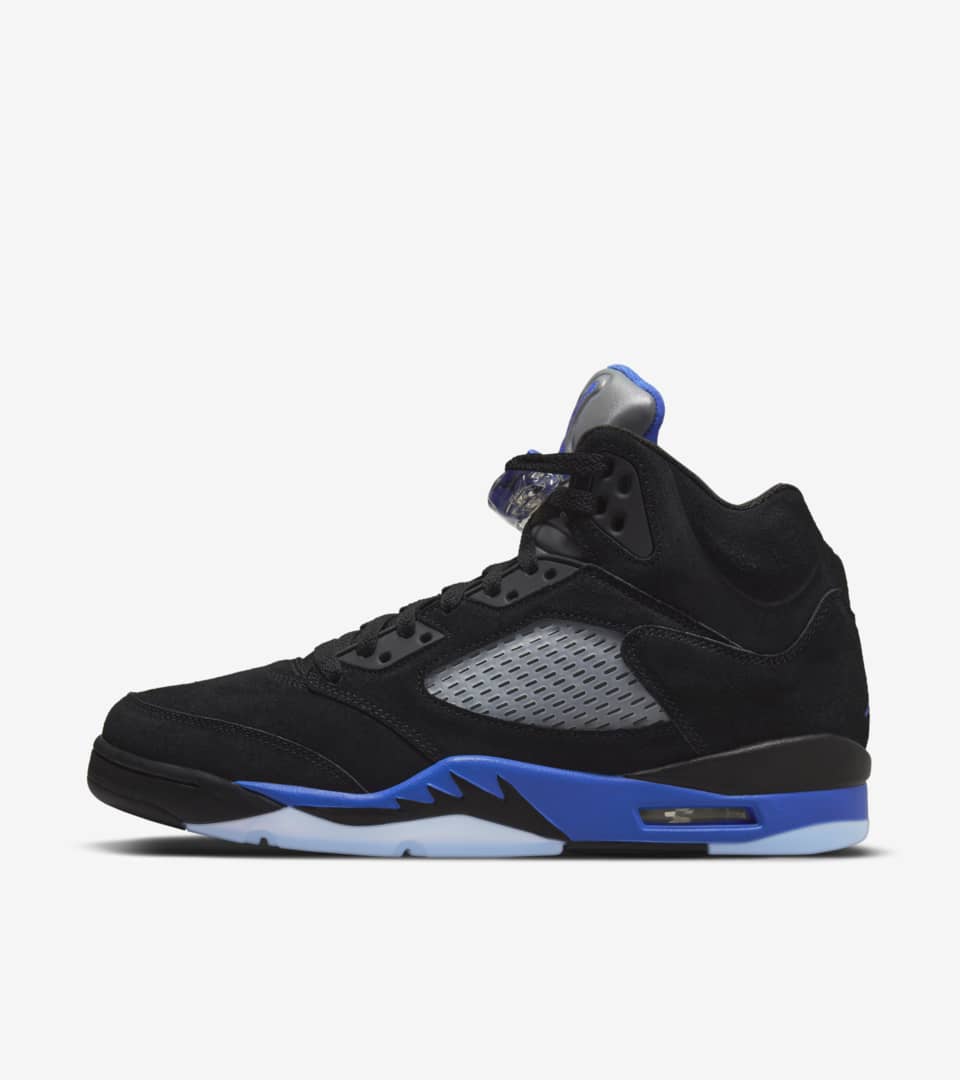 Blue and black jordan 5 on sale