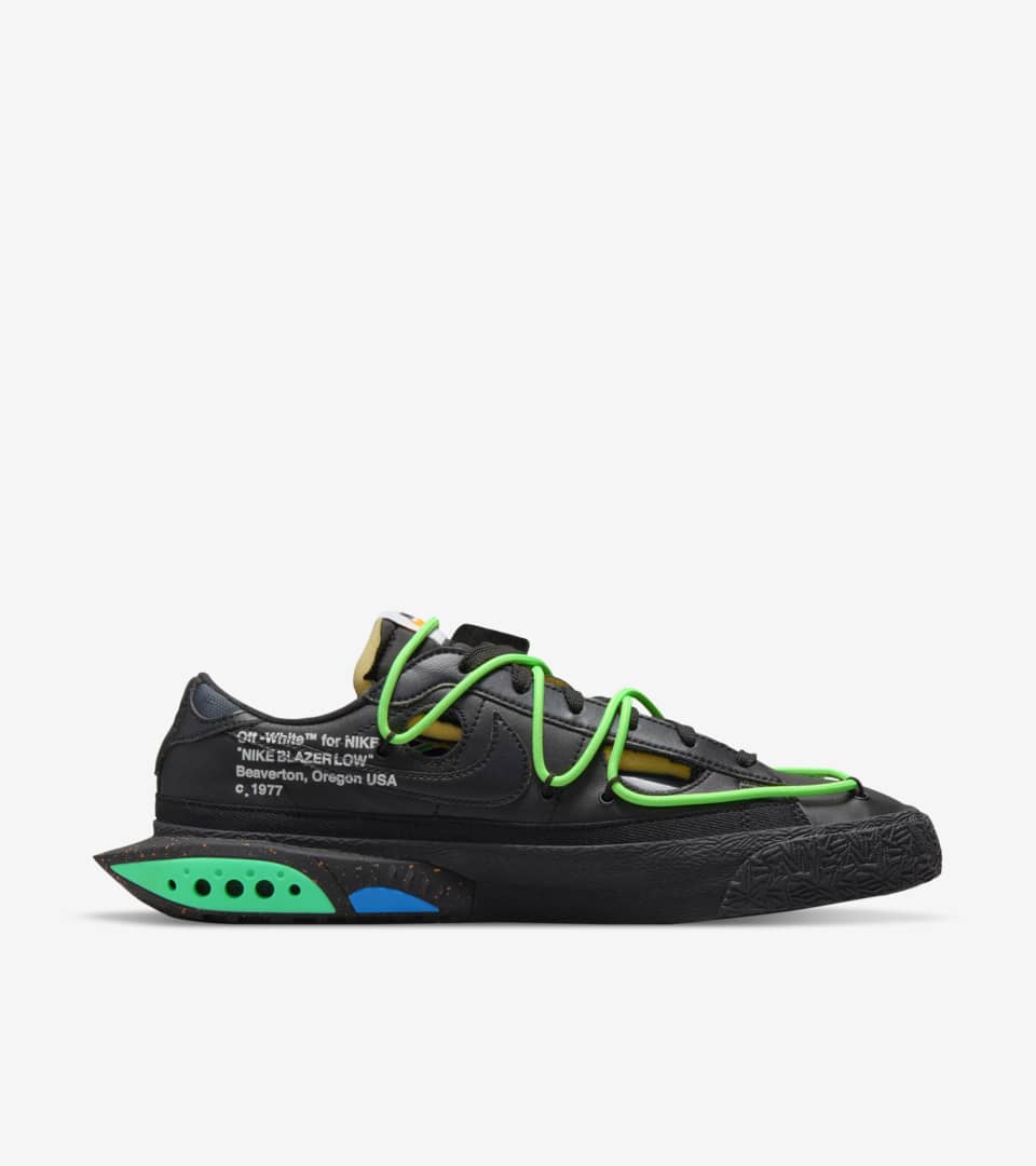 Pointer String neck Blazer Low x Off-White™️ 'Black and Electro Green' (DH7863-001) Release  Date. Nike SNKRS