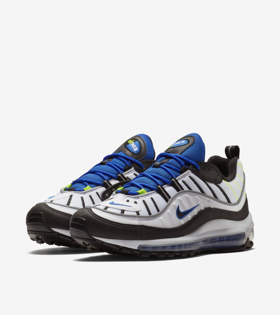 blue and white air max 98