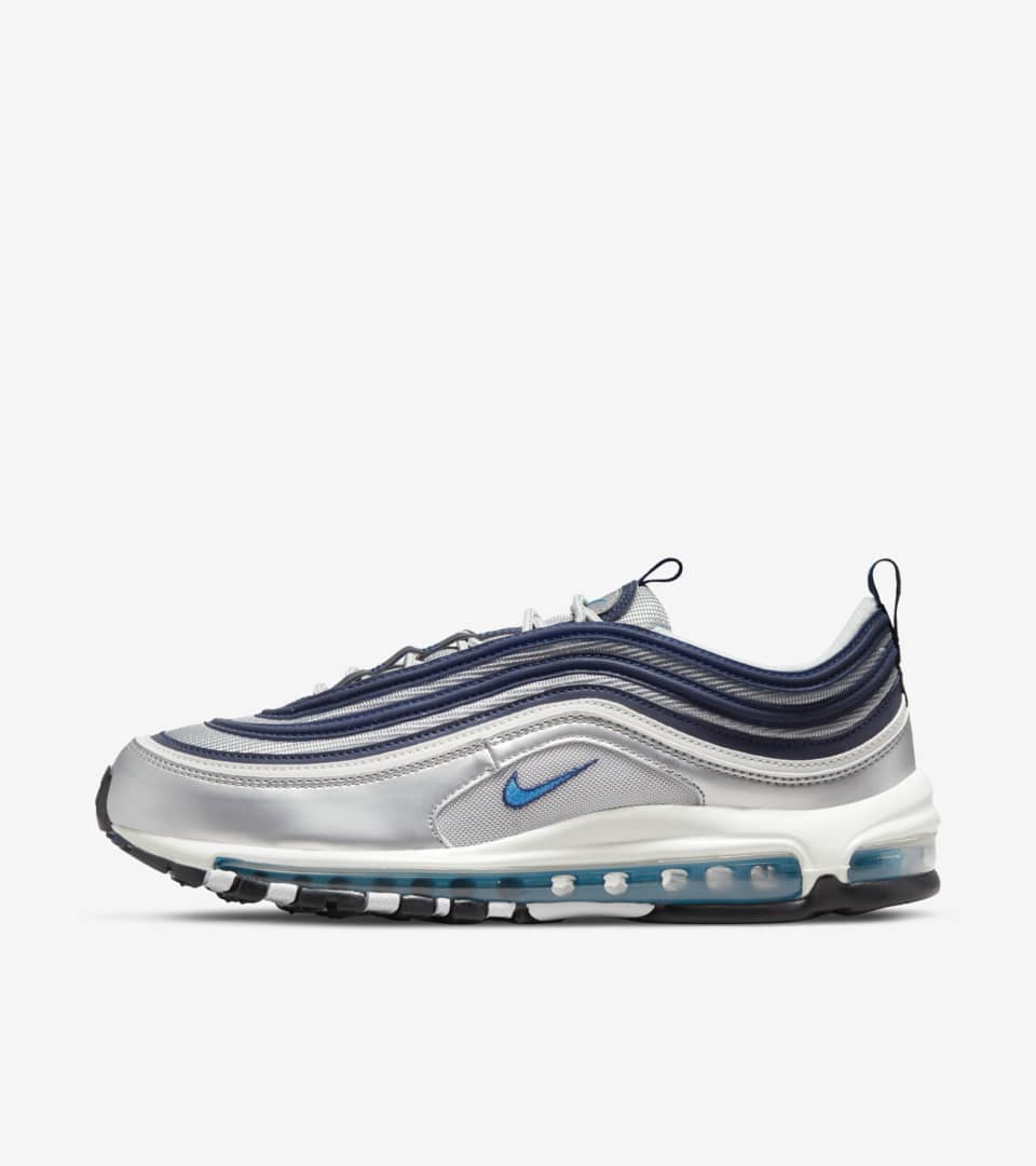 ãNIKEå
¬å¼ãã¨ã¢ ããã¯ã¹ 97 'Metallic Silver and Chlorine Blue' (DM0028-001 / NIKE AM 97 OG). Nike SNKRS JP