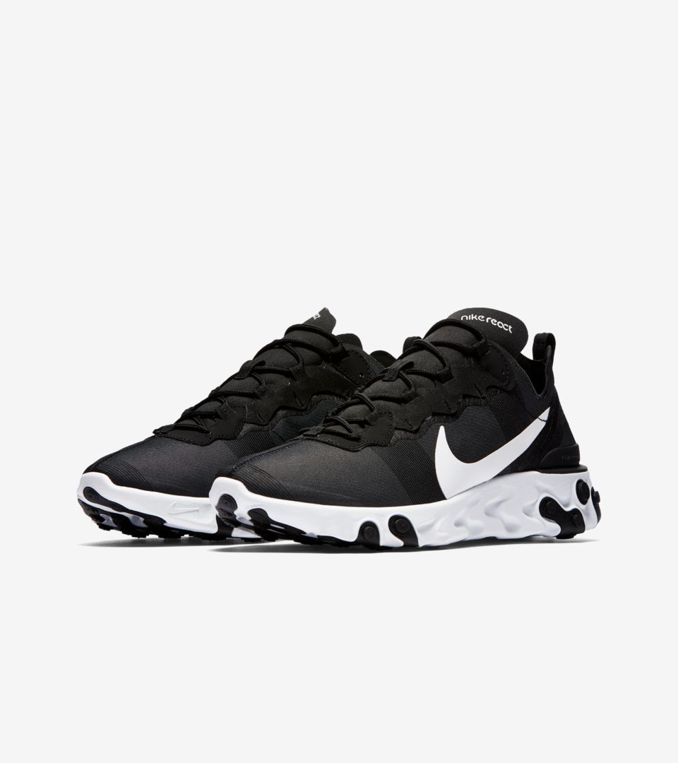 nike black and white react element 55 sneakers