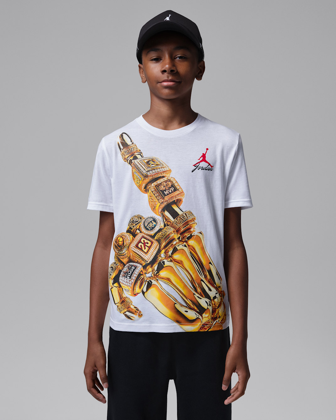 Playera 23 Skeleton Rings para niños talla grande Jordan - Blanco