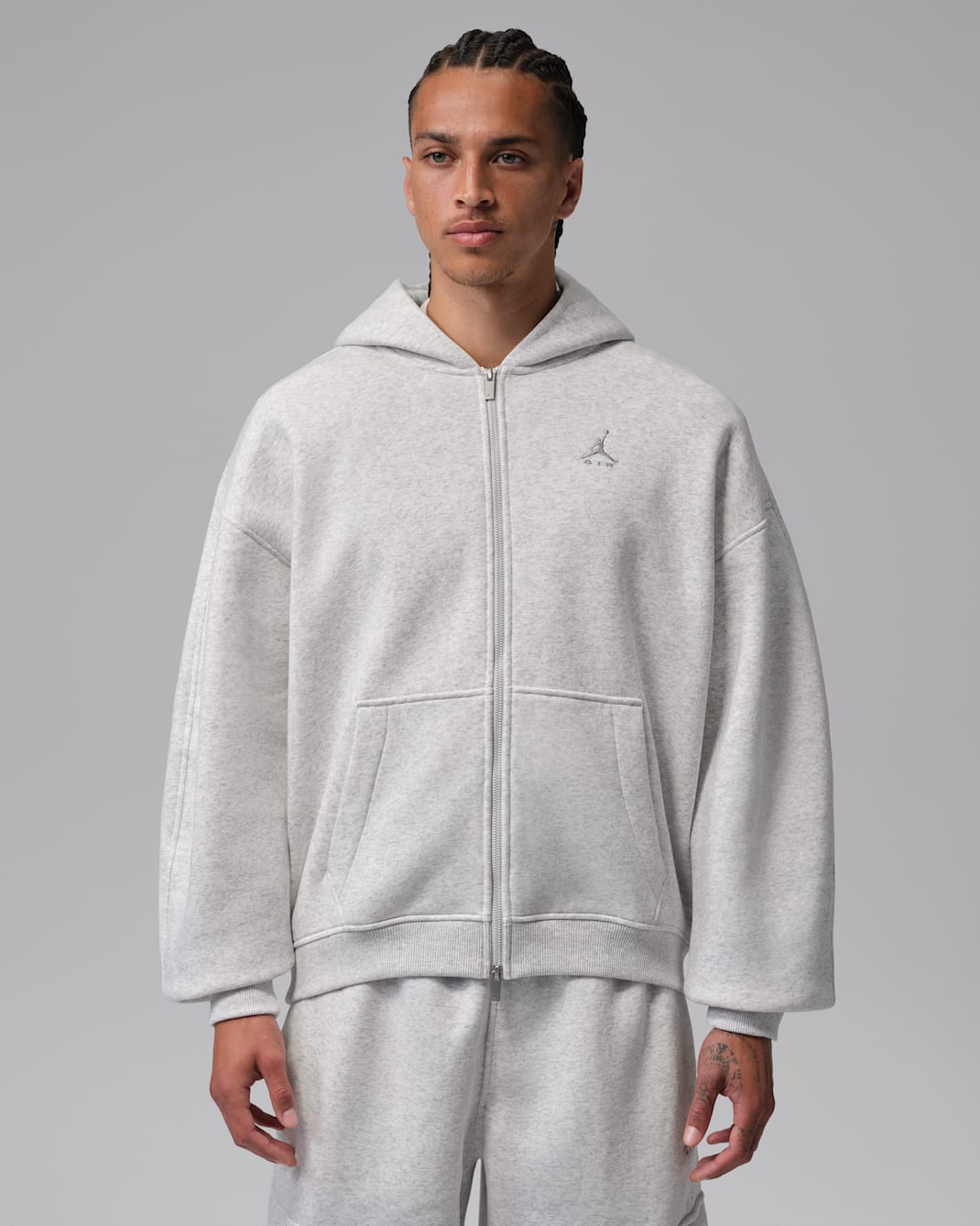 Jordan Brooklyn Men's Oversized Fleece Full-Zip - Neutral Grey/Heather/Light Smoke Grey