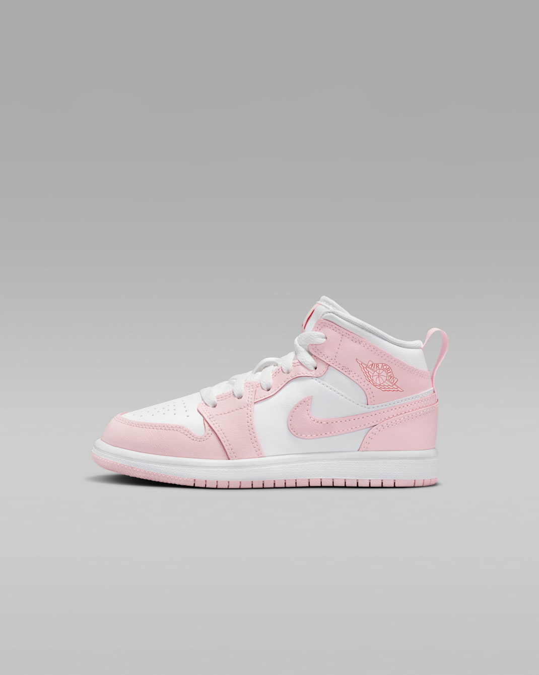 Jordan 1 Mid Younger Kids' Shoes - Pink Foam/Fire Red/White