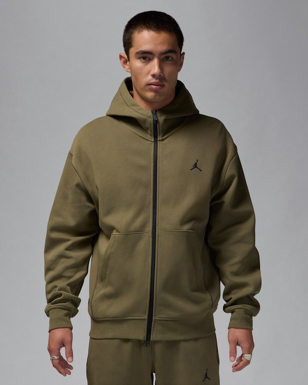 Jordan Sport Hoop Fleece Men's Dri-FIT Full-Zip Hoodie - Medium Olive/Black