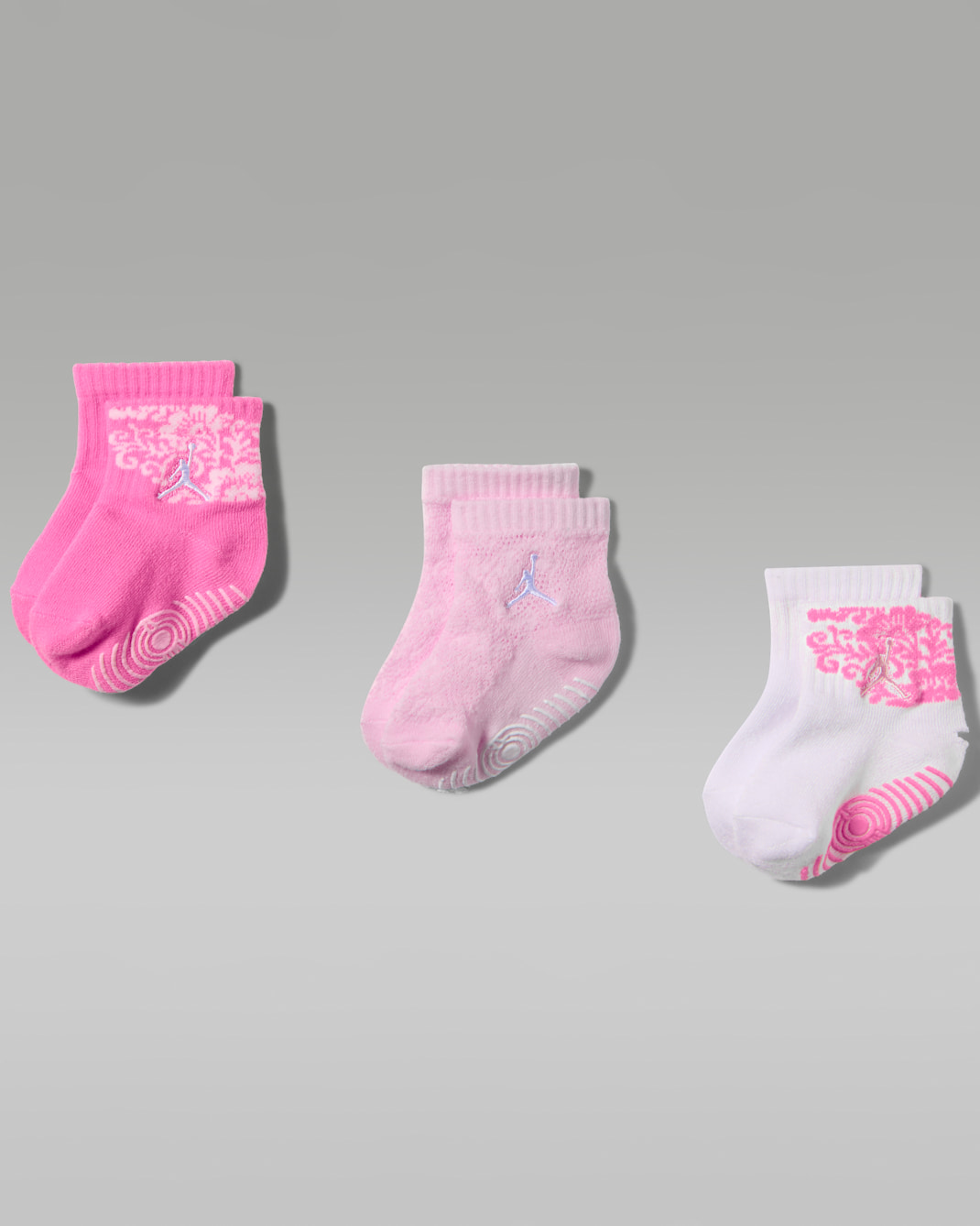 Antypoślizgowe skarpety za kostkę Jordan Floral Lace dla niemowląt/maluchów (3 pary) - Gym Pink