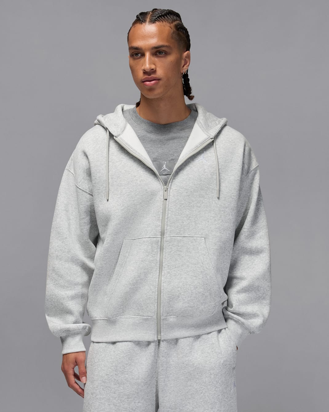 Jordan Brooklyn Fleece Men's Oversized Full-Zip Hoodie - Grey Heather/White