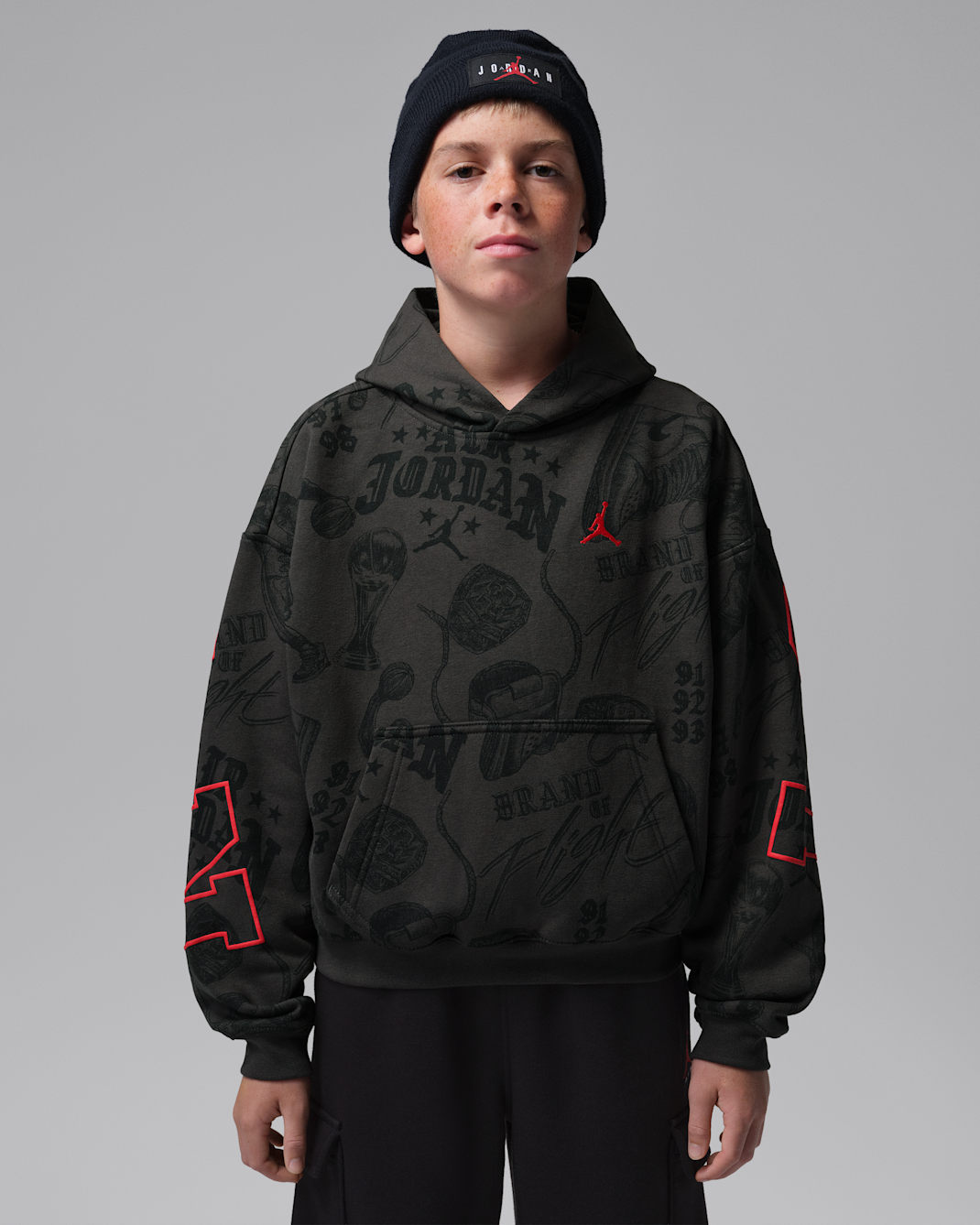 Jordan Big Kids' Brooklyn Fireside Fleece Pullover Hoodie - Off Noir