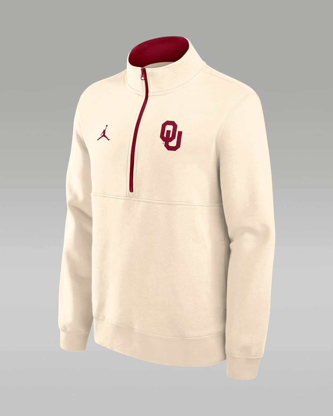 Oklahoma Primetime Primary Logo Men's Jordan Brand College 1/2-Zip Crew - Natural/Team Crimson