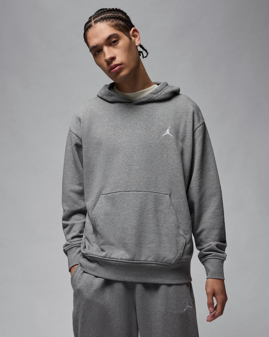 Jordan Brooklyn Fleece Men's Pullover Hoodie - Carbon Heather/White