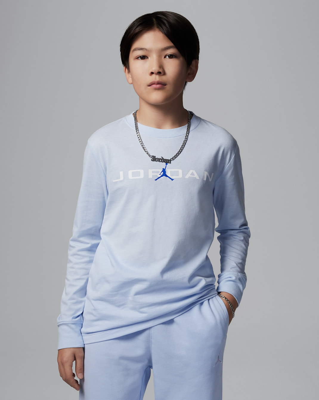 Playera de manga larga Baseline para niños talla grande Jordan - Azul hidrógeno