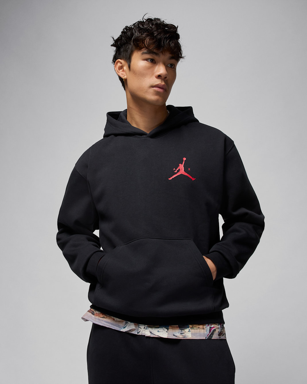 Sudadera con gorro sin cierre Jordan Jumpman de tejido Fleece para hombre - Negro/Blanco/Rojo gimnasio