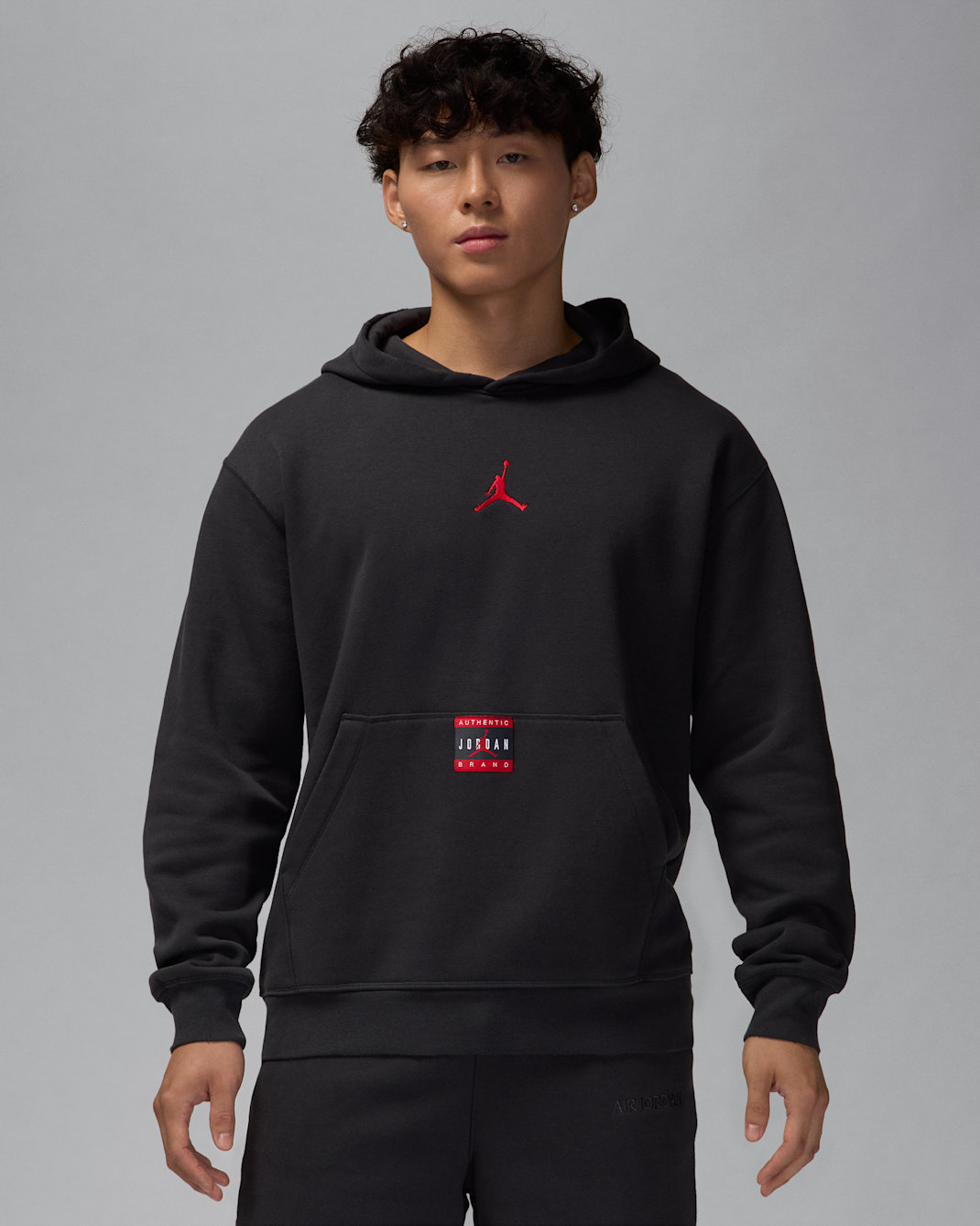 Jordan Brooklyn Fleece Men's Pullover Hoodie - Off-Noir/Gym Red