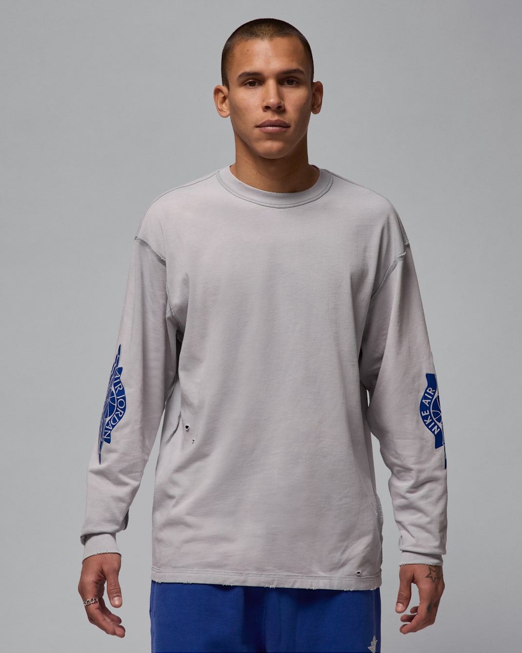 ジョーダン レア エア メンズ ロングスリーブ Tシャツ - ライトスモークグレー/ディープロイヤル