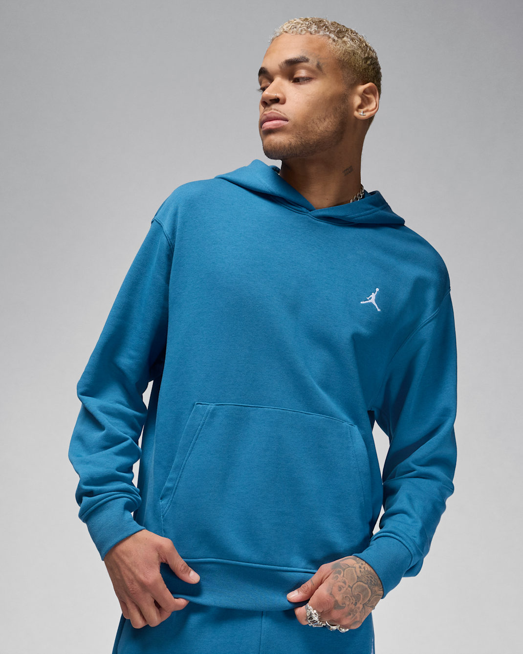 Jordan Essentials Men's Loopback Fleece Pullover Hoodie - Industrial Blue/White