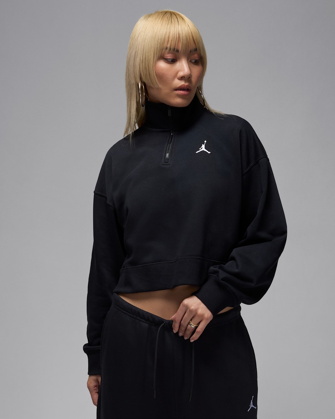 Jordan Brooklyn Fleece Women's French Terry 1/4-Zip Top - Black/White