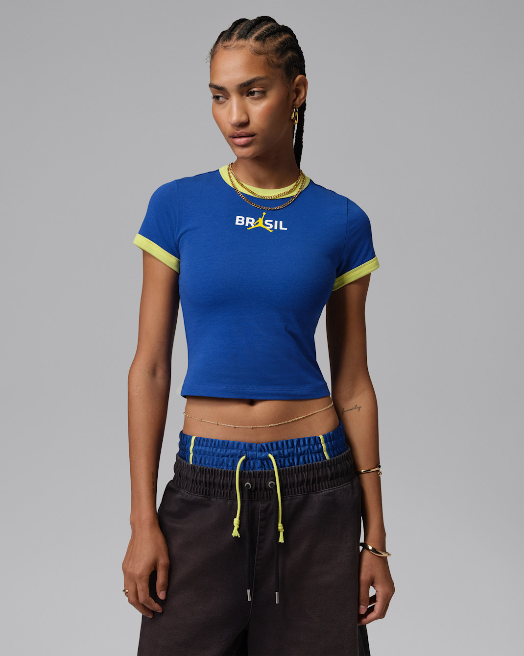 Jordan Women's Graphic Brazil Crew-Neck Top - Old Royal/Yellow Pulse