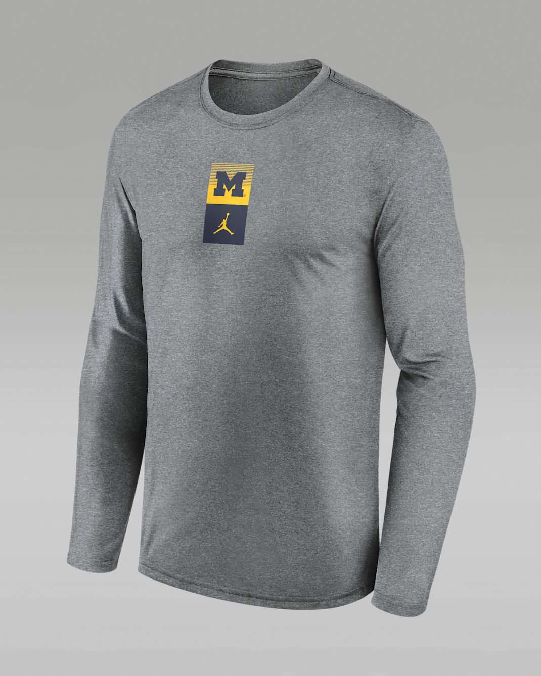 Michigan Primetime Stack Legend Men's Jordan Brand Dri-FIT College Long-Sleeve T-Shirt - Grey Heather