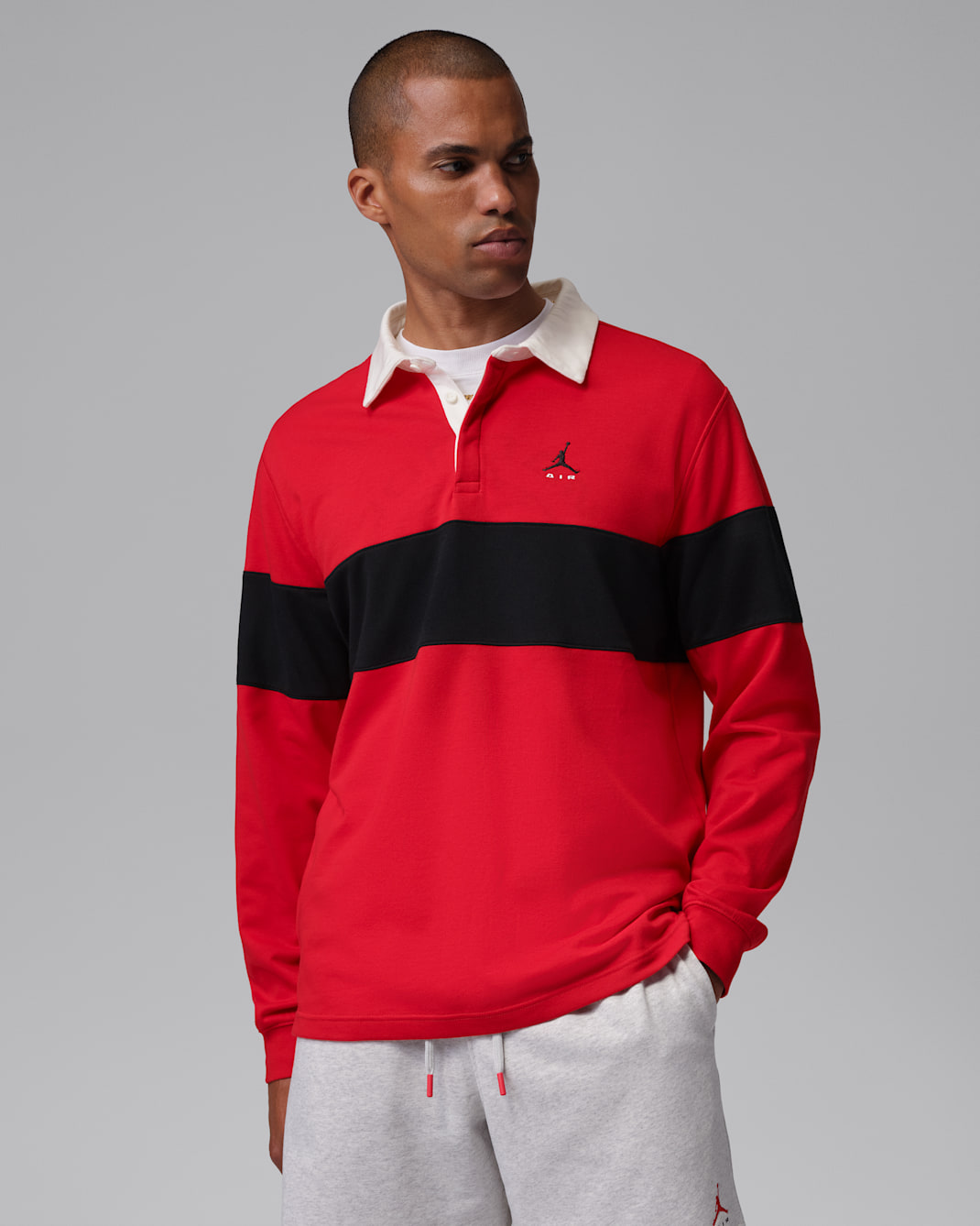 Jordan Brooklyn Men's Long-Sleeve Polo - University Red/Black/Sail/Black