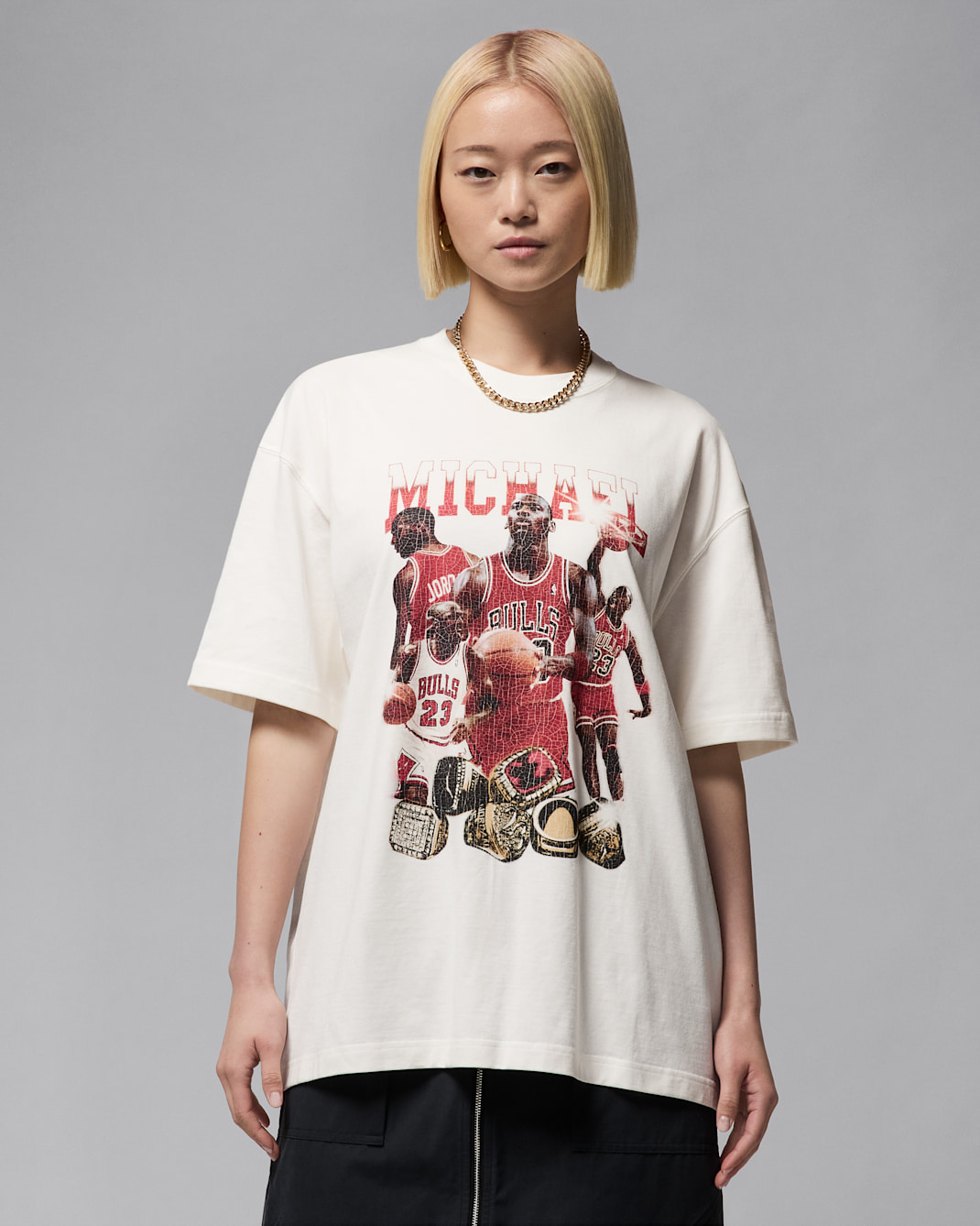 Jordan Playera de manga corta con gráfico oversized para mujer - Vela