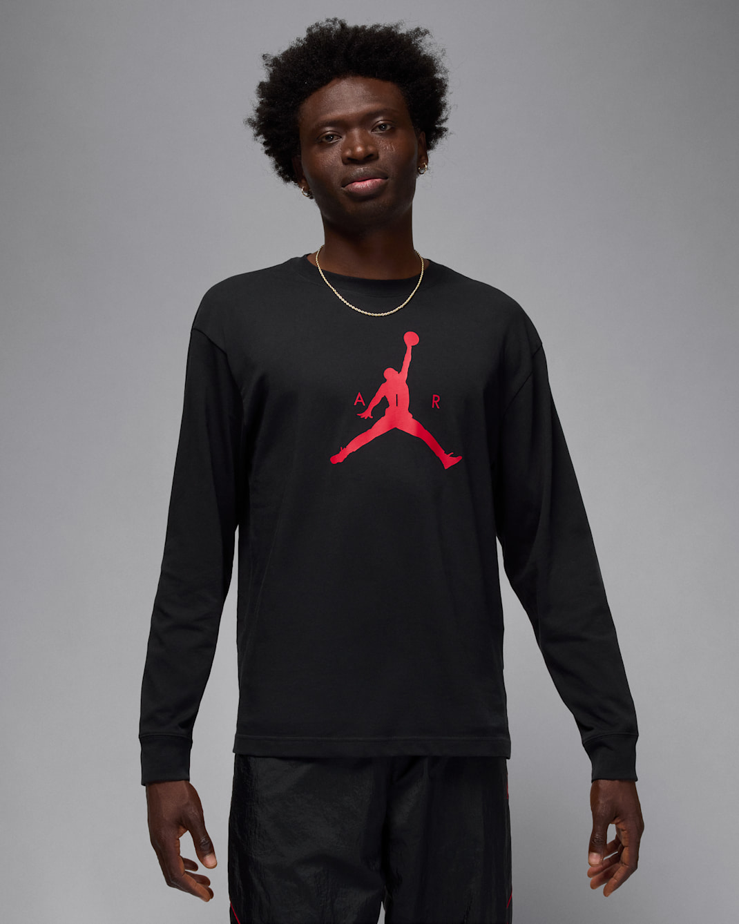 Playera de manga larga para hombre Jordan Jumpman - Negro/Rojo gimnasio