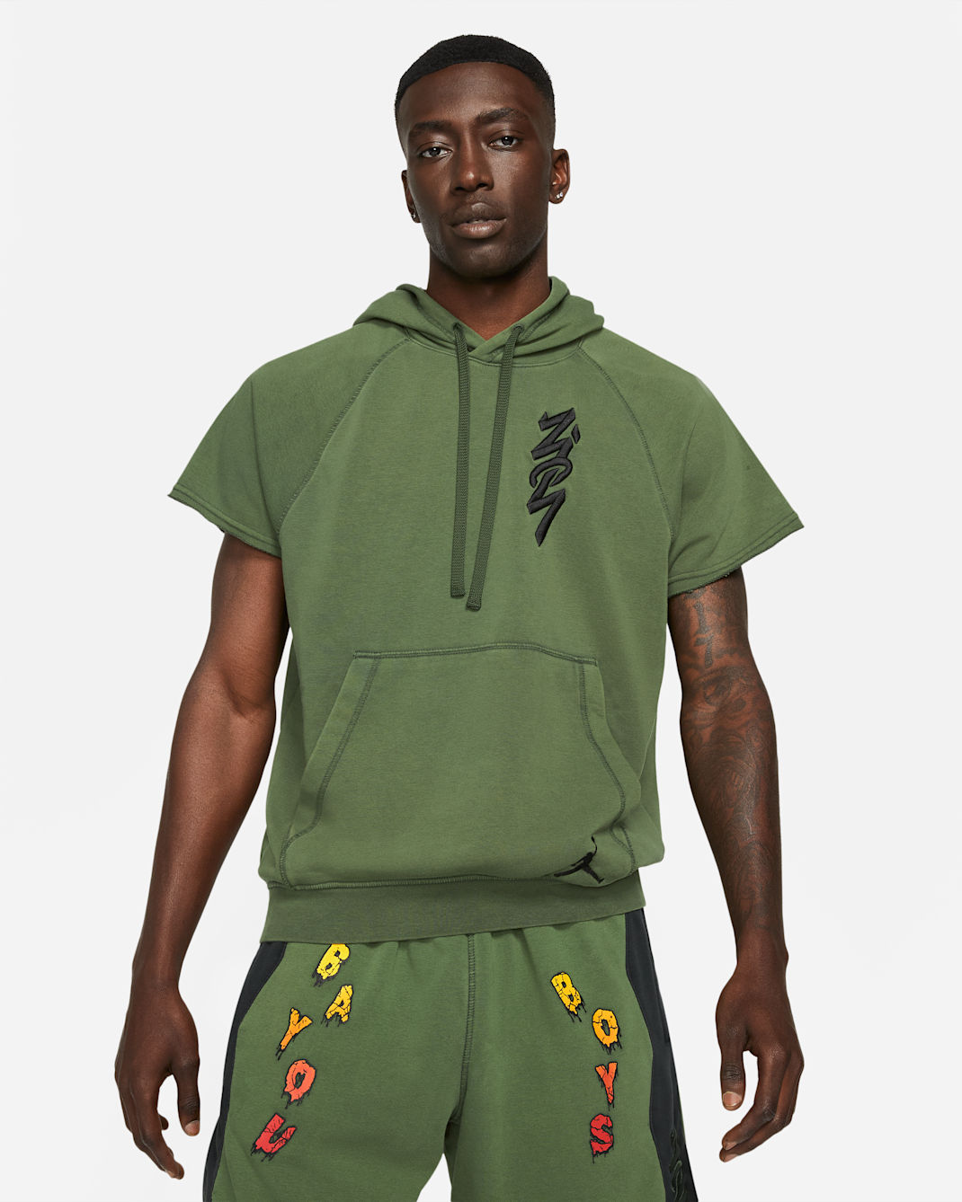 Sudadera con gorro recortada para hombre Jordan Dri-FIT Zion - Verde carbón/Negro