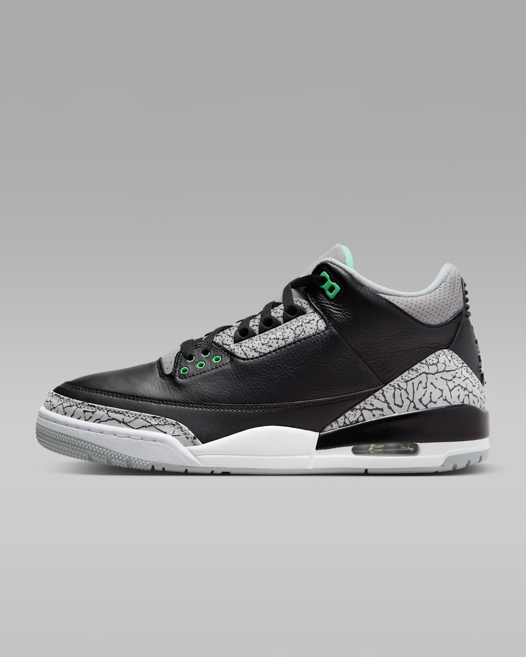 Air Jordan 3 Retro Men's Shoes - Black/Wolf Grey/White/Green Glow