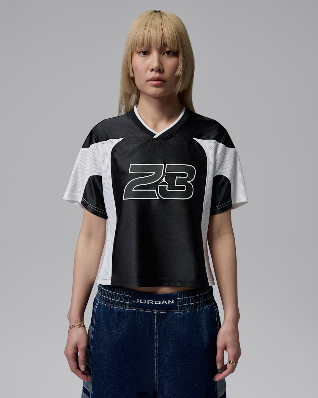 조던 플라이트 여성 저지 - 블랙/화이트/화이트