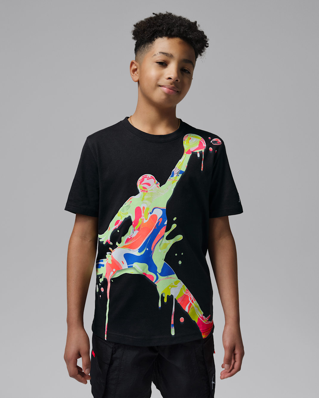 Playera Jumpman Paint Spill para niños talla grande Jordan Super Splash - Negro