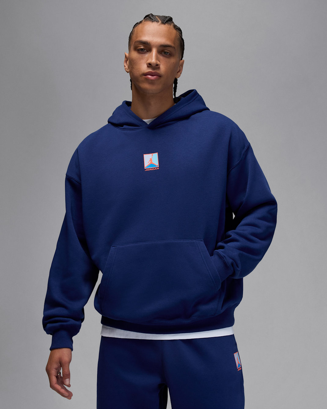 Jordan Brooklyn Fleece Men's Graphic Pullover Hoodie - Blue Void/Hot Lava