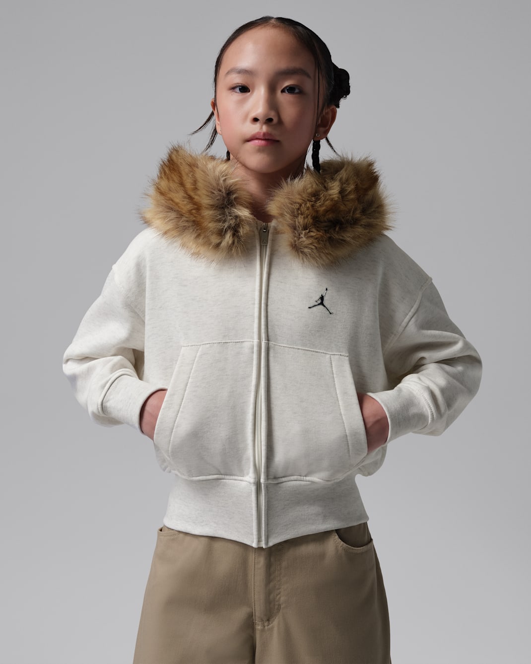 Huvtröja Jordan Brooklyn Fireside Cozy med hel dragkedja för ungdom - Sail Heather