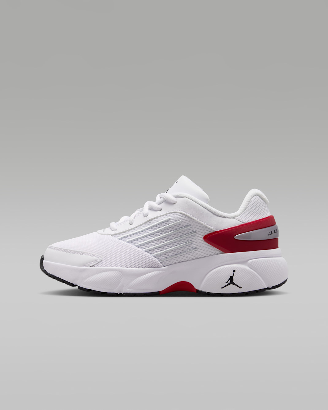 Jordan Trunner Flow Older Kids' Shoes - White/Gym Red/Metallic Silver/Black