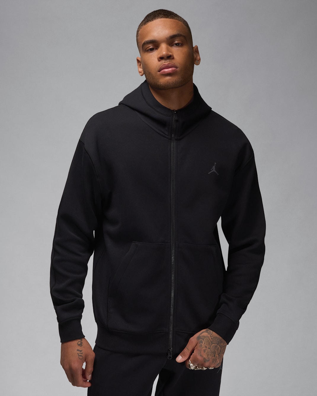 Jordan Sport Hoop Fleece Dri-FIT hosszú cipzáras, kapucnis férfipulóver - Fekete/Dark Shadow